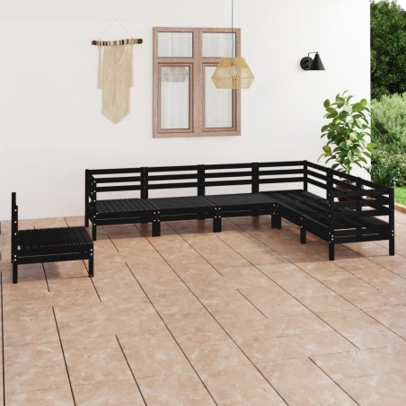 vidaXL Juego de muebles de jardín 7 pzas madera maciza de pino negro