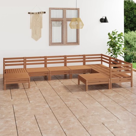 vidaXL Juego muebles de jardín 9 pzas madera maciza pino marrón miel