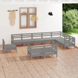 vidaXL Juego de muebles de jardín 10 piezas madera maciza de pino gris