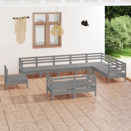 vidaXL Juego de muebles de jardín 10 piezas madera maciza de pino gris