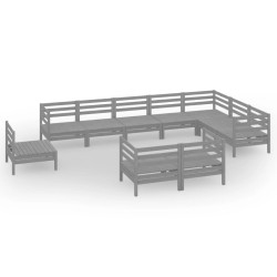 vidaXL Juego de muebles de jardín 10 piezas madera maciza de pino gris