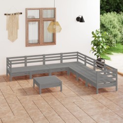 vidaXL Juego de muebles de jardín 8 piezas madera maciza de pino gris