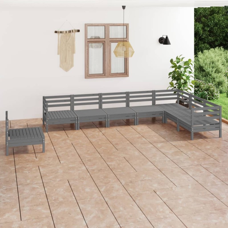 vidaXL Juego de muebles de jardín 8 piezas madera maciza de pino gris vidaXL Juego de muebles de jardín 8 piezas madera maciza de pino gris