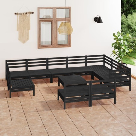 vidaXL Juego de muebles de jardín 11 pzas madera maciza de pino negro