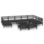 vidaXL Juego de muebles de jardín 11 pzas madera maciza de pino negro vidaXL Juego de muebles de jardín 11 pzas madera maciza de pino negro