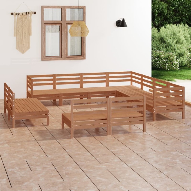 vidaXL Juego muebles de jardín 11 pzas madera maciza pino marrón miel