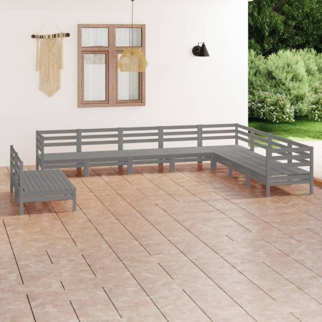 vidaXL Juego de muebles de jardín 10 piezas madera maciza de pino gris