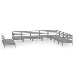 vidaXL Juego de muebles de jardín 10 piezas madera maciza de pino gris