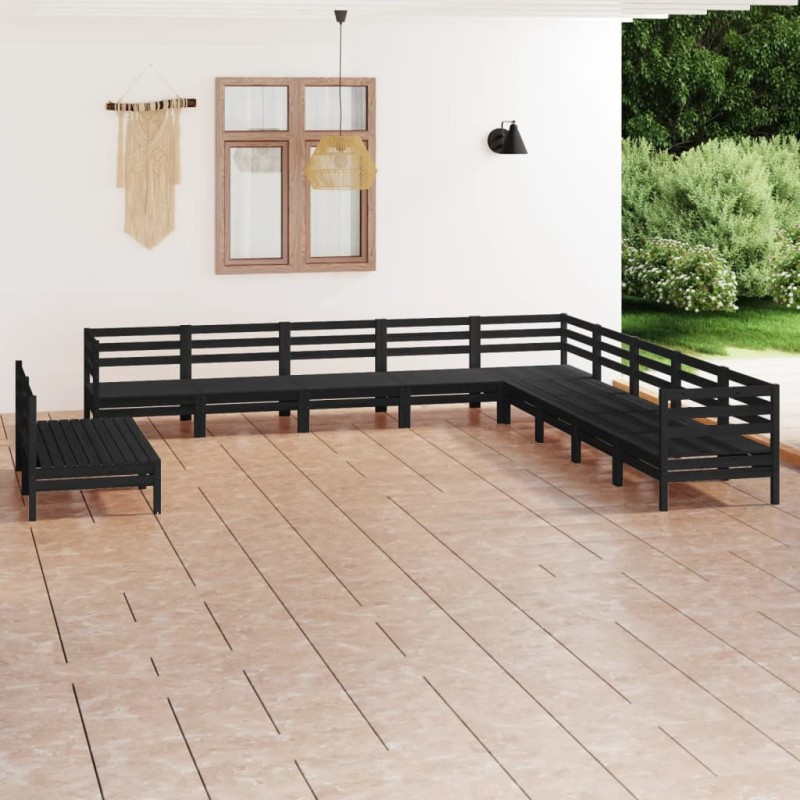 vidaXL Juego de muebles de jardín 11 pzas madera maciza de pino negro