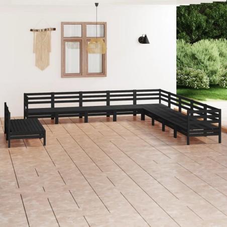 vidaXL Juego de muebles de jardín 11 pzas madera maciza de pino negro