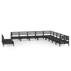 vidaXL Juego de muebles de jardín 11 pzas madera maciza de pino negro