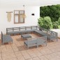 vidaXL Juego de muebles de jardín 14 piezas madera maciza de pino gris vidaXL Juego de muebles de jardín 14 piezas madera maciza de pino gris