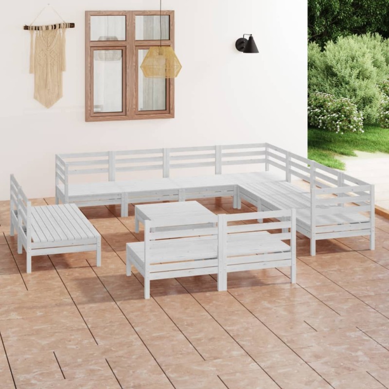 vidaXL Juego de muebles de jardín 12 piezas madera maciza pino blanco vidaXL Juego de muebles de jardín 12 piezas madera maciza pino blanco