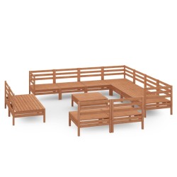 vidaXL Juego muebles de jardín 12 pzas madera maciza pino marrón miel