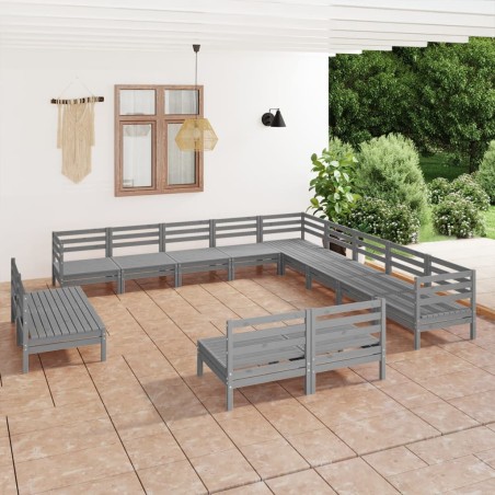 vidaXL Juego de muebles de jardín 13 piezas madera maciza de pino gris