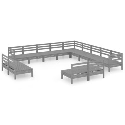 vidaXL Juego de muebles de jardín 13 piezas madera maciza de pino gris