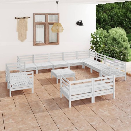 vidaXL Juego de muebles de jardín 13 piezas madera maciza pino blanco