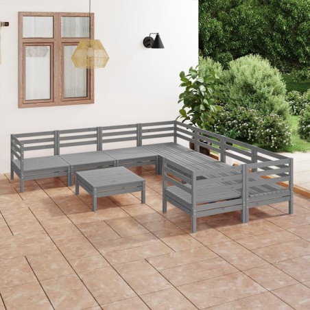 vidaXL Juego de muebles de jardín 9 piezas madera maciza de pino gris