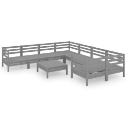 vidaXL Juego de muebles de jardín 9 piezas madera maciza de pino gris