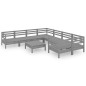 vidaXL Juego de muebles de jardín 9 piezas madera maciza de pino gris