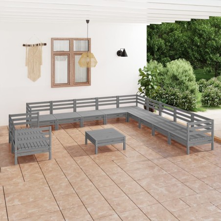 vidaXL Juego de muebles de jardín 12 piezas madera maciza de pino gris