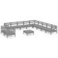 vidaXL Juego de muebles de jardín 12 piezas madera maciza de pino gris