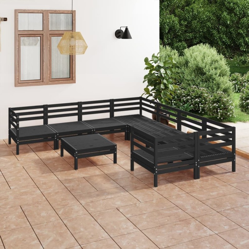 vidaXL Juego de muebles de jardín 9 pzas madera de pino maciza negro vidaXL Juego de muebles de jardín 9 pzas madera de pino maciza negro
