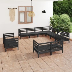 vidaXL Juego de muebles de jardín 11 pzas madera maciza de pino negro