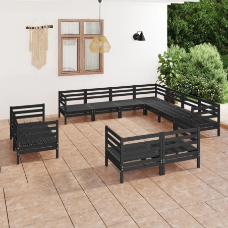 vidaXL Juego de muebles de jardín 11 pzas madera maciza de pino negro
