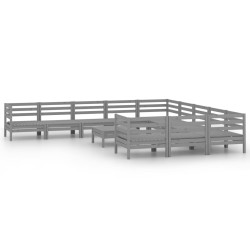 vidaXL Juego de muebles de jardín 12 piezas madera maciza de pino gris