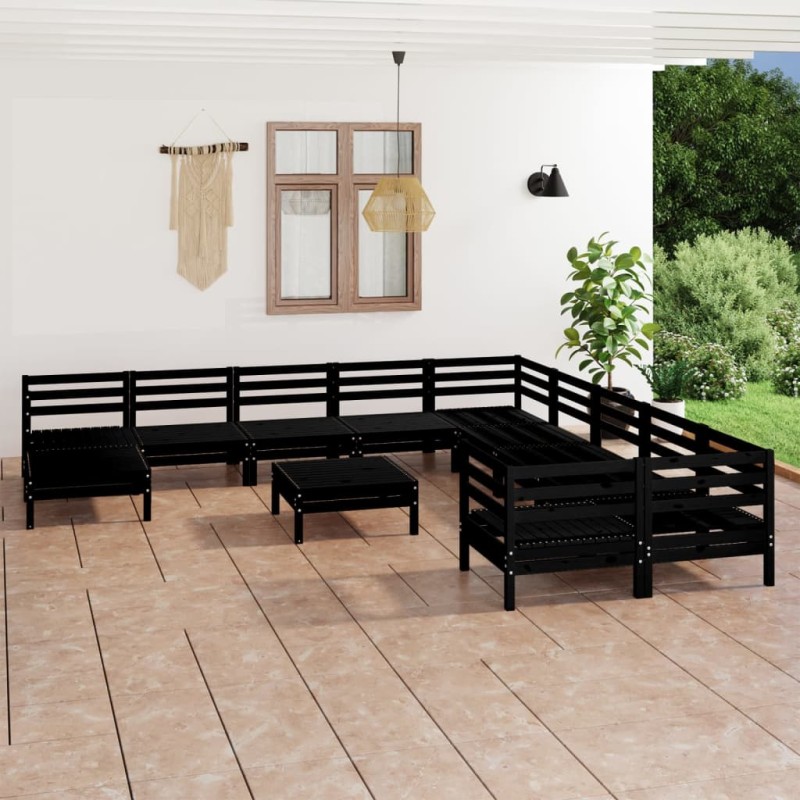 vidaXL Juego de muebles de jardín 12 pzas madera de pino maciza negro