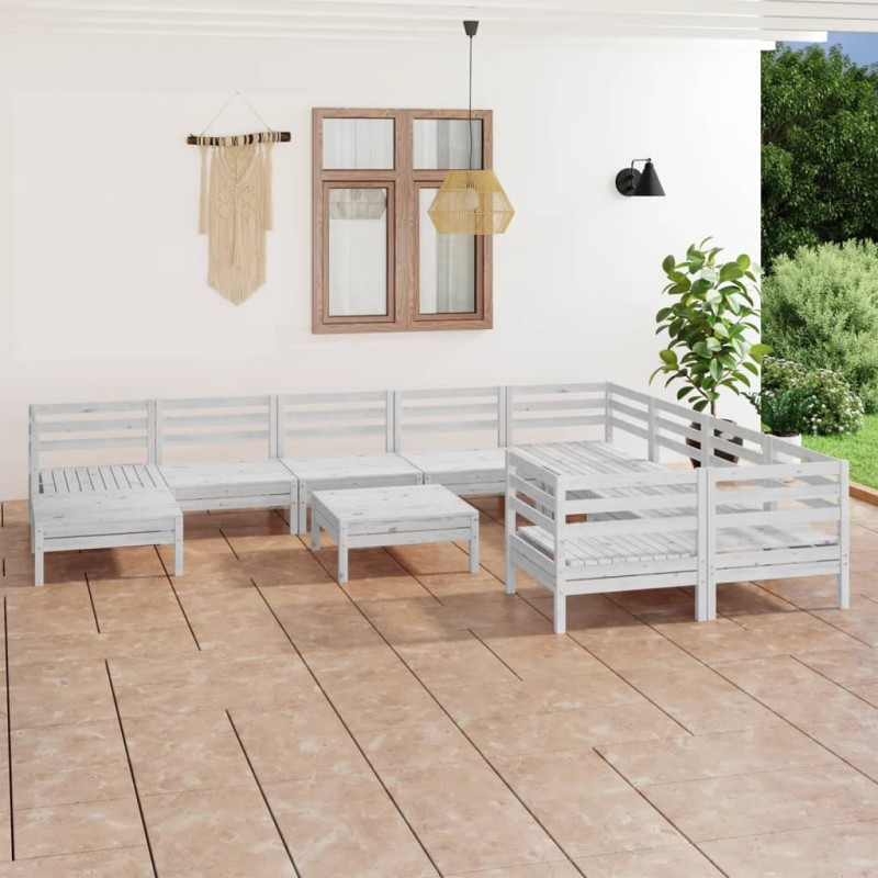 vidaXL Juego de muebles de jardín 11 piezas madera maciza pino blanco vidaXL Juego de muebles de jardín 11 piezas madera maciza pino blanco