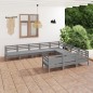 vidaXL Juego de muebles de jardín 10 piezas madera maciza de pino gris