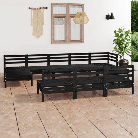 vidaXL Juego de muebles de jardín 10 pzas madera maciza de pino negro