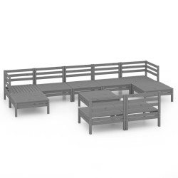 vidaXL Juego de muebles de jardín 10 piezas madera maciza de pino gris