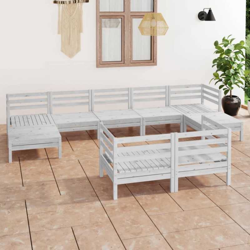 vidaXL Juego de muebles de jardín 9 piezas madera maciza pino blanco vidaXL Juego de muebles de jardín 9 piezas madera maciza pino blanco