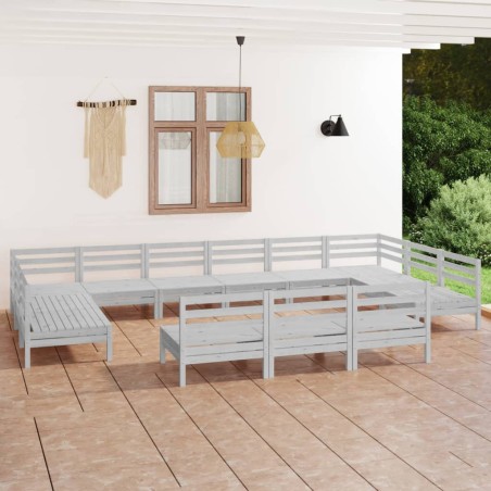 vidaXL Juego de muebles de jardín 13 pzas madera maciza de pino blanco