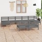 vidaXL Juego de muebles de jardín 9 piezas madera maciza de pino gris