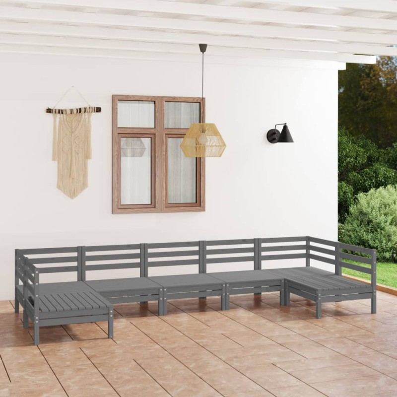 vidaXL Juego de muebles de jardín 7 piezas madera maciza de pino gris vidaXL Juego de muebles de jardín 7 piezas madera maciza de pino gris