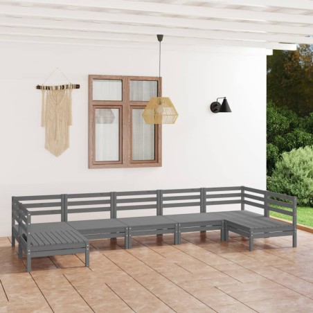 vidaXL Juego de muebles de jardín 7 piezas madera maciza de pino gris