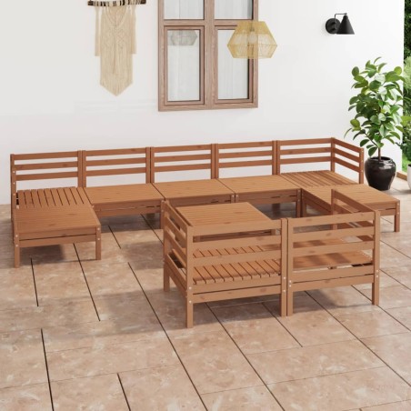 vidaXL Set de muebles de jardín 10 pzas madera maciza pino marrón miel