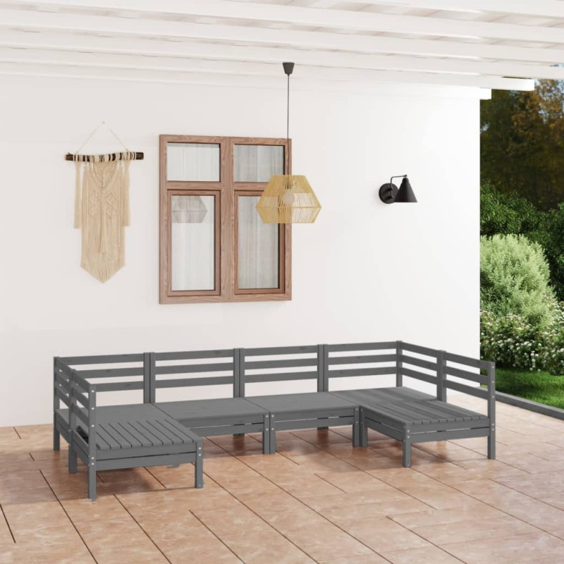 vidaXL Juego de muebles de jardín 6 piezas madera maciza de pino gris vidaXL Juego de muebles de jardín 6 piezas madera maciza de pino gris