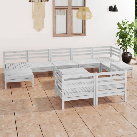 vidaXL Juego de muebles de jardín 10 pzas madera maciza de pino blanco