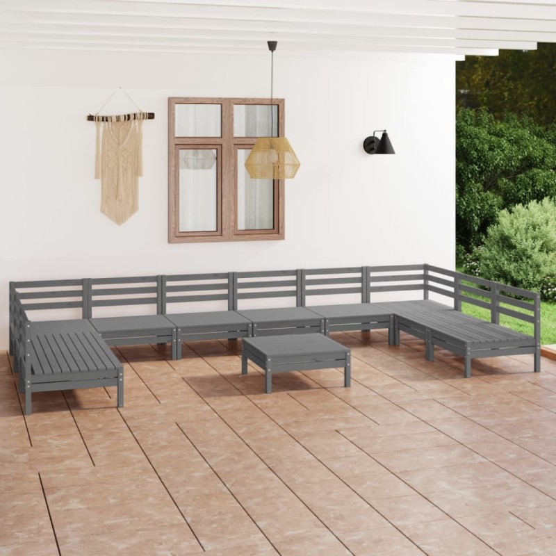 vidaXL Juego de muebles de jardín 11 piezas madera maciza pino gris