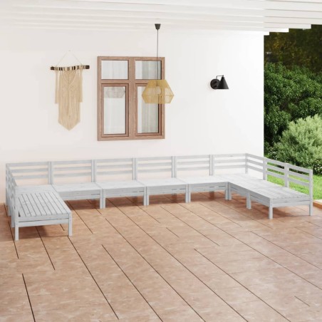 vidaXL Juego de muebles de jardín 10 piezas madera maciza pino blanco