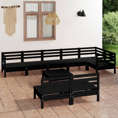 vidaXL Juego de muebles de jardín 9 pzas madera maciza de pino negro