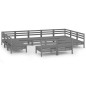 vidaXL Juego de muebles de jardín 11 piezas madera maciza pino gris