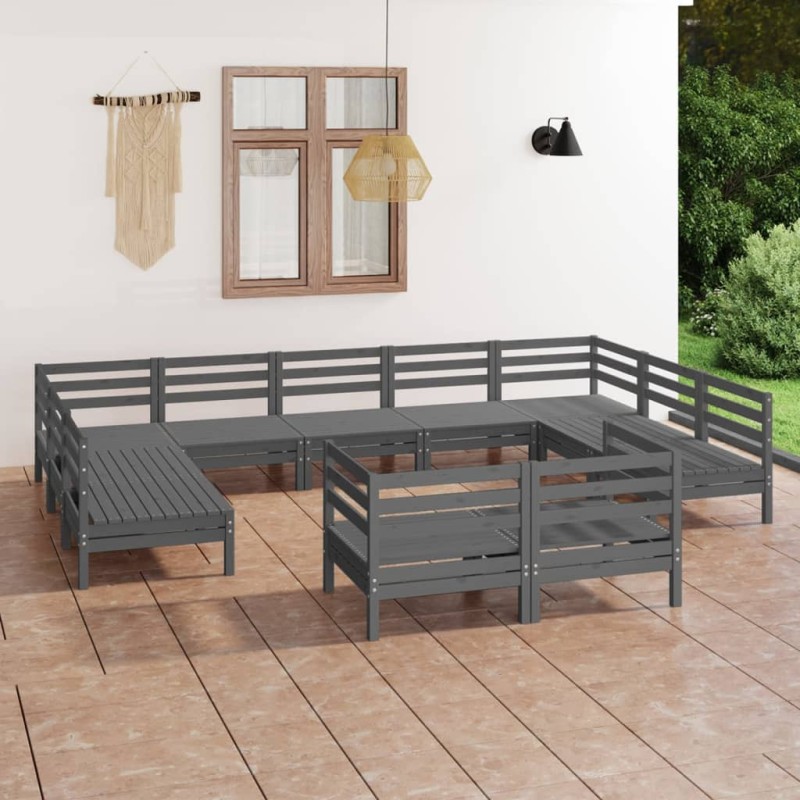 vidaXL Juego de muebles de jardín 11 piezas madera maciza pino gris vidaXL Juego de muebles de jardín 11 piezas madera maciza pino gris