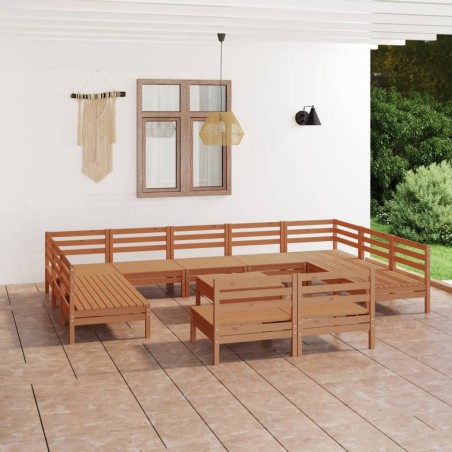 vidaXL Juego muebles de jardín 12 pzas madera maciza pino marrón miel
