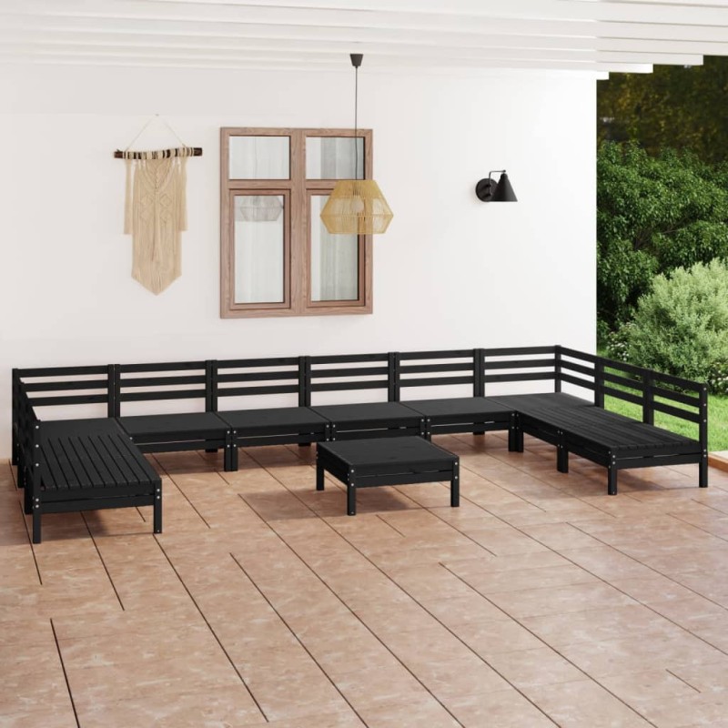 vidaXL Juego de muebles de jardín 11 piezas madera maciza pino negro vidaXL Juego de muebles de jardín 11 piezas madera maciza pino negro